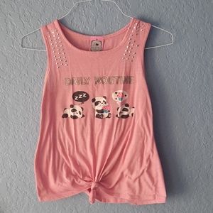 "Daily Routine" Panda Tank Top, Tie in Front